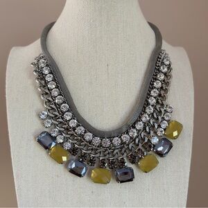 WH/BM Silver Tone Necklace Yellow and Black Glass Stones with Clear Rhinestones